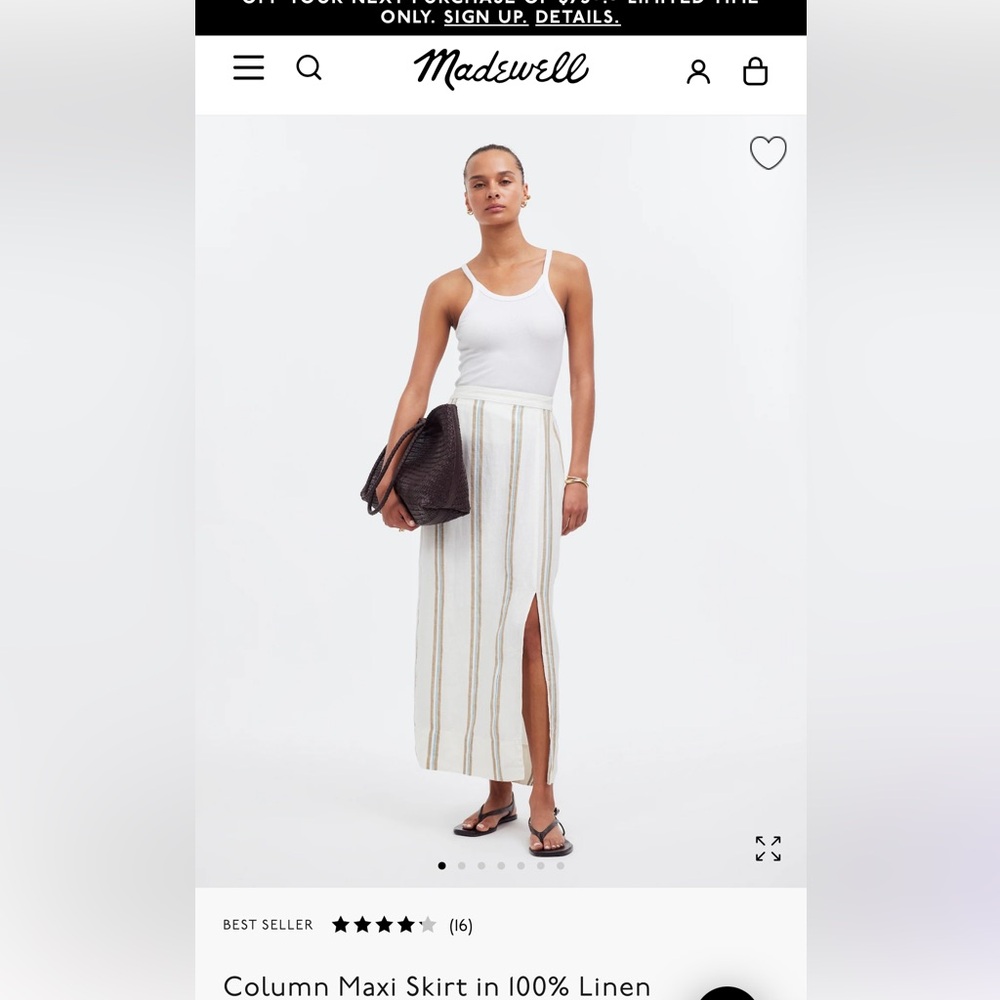 NWT Madewell 100% Linen Column Maxi skirt with slit in XXS